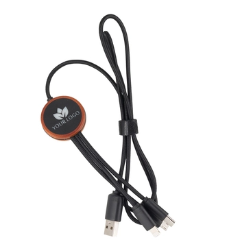 Kabel 3w1 z podświetlanym logo w drewnianej obudowie - LH-ZM04, beżowy EG060913
