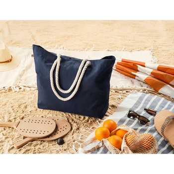 ATHENS. Torba plażowa z bawełny pochodzącej z recyklingu (70%) i poliestru pochodzącego z recyklingu (30%) (220 g/m²), czarny 92539-103