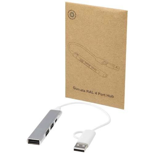 Alkaid 4-portowy hub USB-A i typu C z podwójnym wejściem wykonany z aluminium z recyklingu