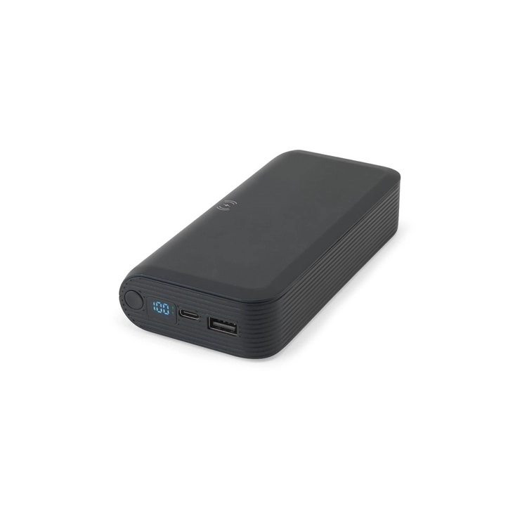 BECKER 20. Power bank 20 000 mAh z recyklingowanego ABS (100% rABS) z superszybką ładowarką bezprzewodową 15 W
