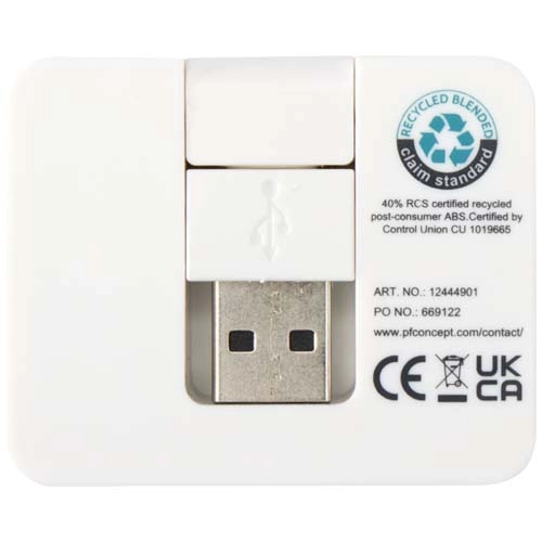 Gaia 4-portowy hub USB z wyjściem USB-A i typu C oraz podwójnym wejściem — wykonany z tworzyw sztucznych pochodzących z recyk