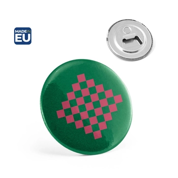 Button P'IN 12. Button P'IN 12. Okrągła przypinka magnetyczna z otwieraczem do butelek, srebrny 73132-340