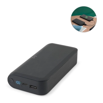 BECKER 20. Power bank 20 000 mAh z recyklingowanego ABS (100% rABS) z superszybką ładowarką bezprzewodową 15 W, czarny 97144-103