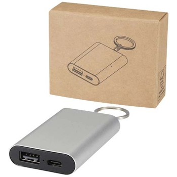 Arcturus powerbank o pojemności 2000 mAh z recyklingowanego aluminium z brelokiem, srebrny 12451781