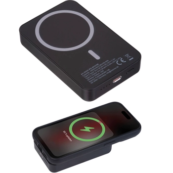 Power bank magnetyczny z ABS z recyklingu 10000 mAh DONNA, czarny 3543503