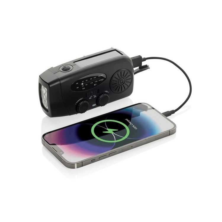 Radio survivalowe AM/FM, power bank 1800 mAh, latarka RescueWave