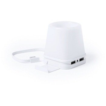 Hub USB 2.0, pojemnik na przybory do pisania, stojak na telefon, lampka LED, biały V3916-02